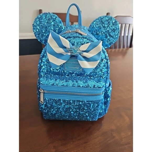 Loungefly Handbags - Disney Parks Loungefly Mini Backpack Blue Sequin Minnie Mouse Hydrangea & Ears